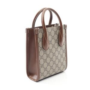 Gucci Interlocking Beige GG Tote Brown Leather Tan Bag Canvas